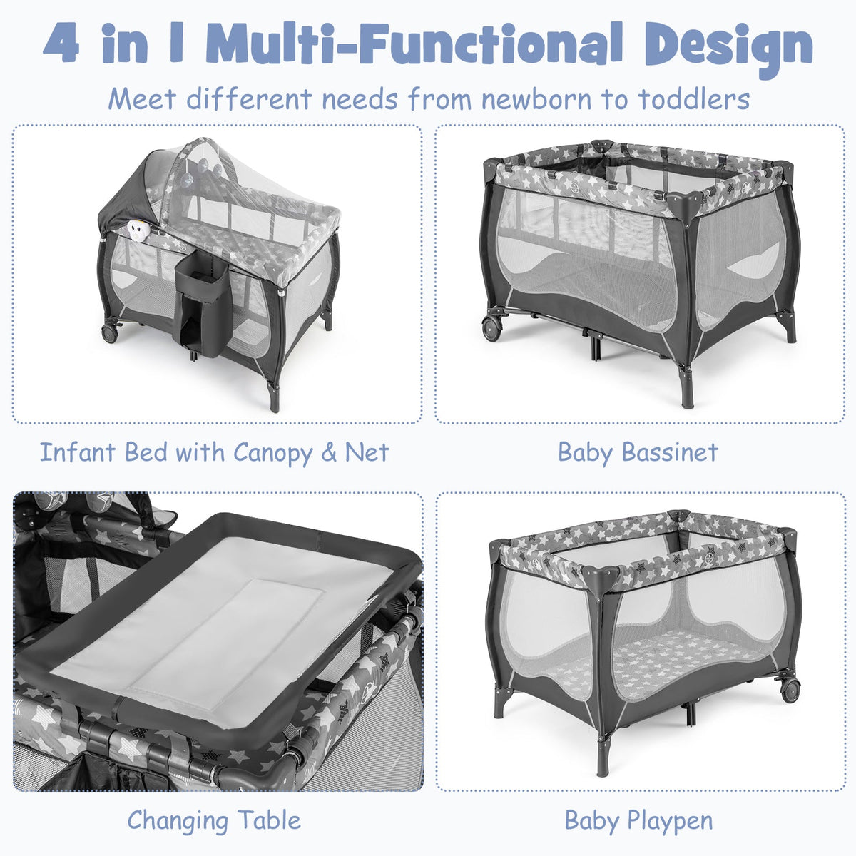 4 in 1 Portable Baby Nursery Center with Net and Music Box