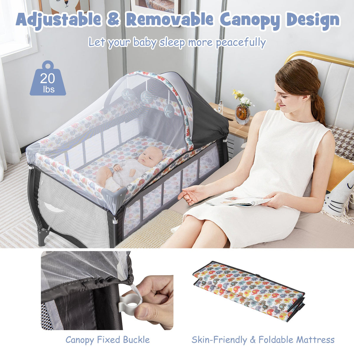 4 in 1 Portable Baby Nursery Center with Net and Music Box