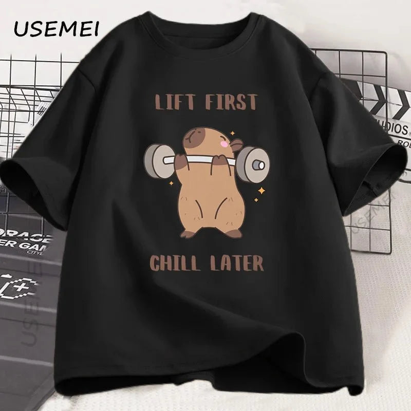 Capybara Graphic Gym T-Shirt – Loose Fit Cotton Tee