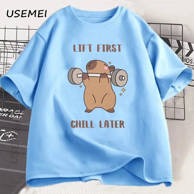 Capybara Graphic Gym T-Shirt – Loose Fit Cotton Tee
