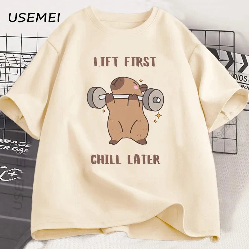 Capybara Graphic Gym T-Shirt – Loose Fit Cotton Tee