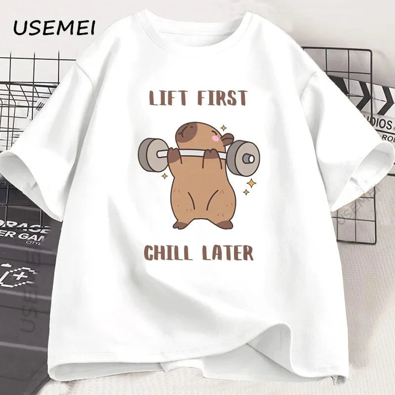 Capybara Graphic Gym T-Shirt – Loose Fit Cotton Tee