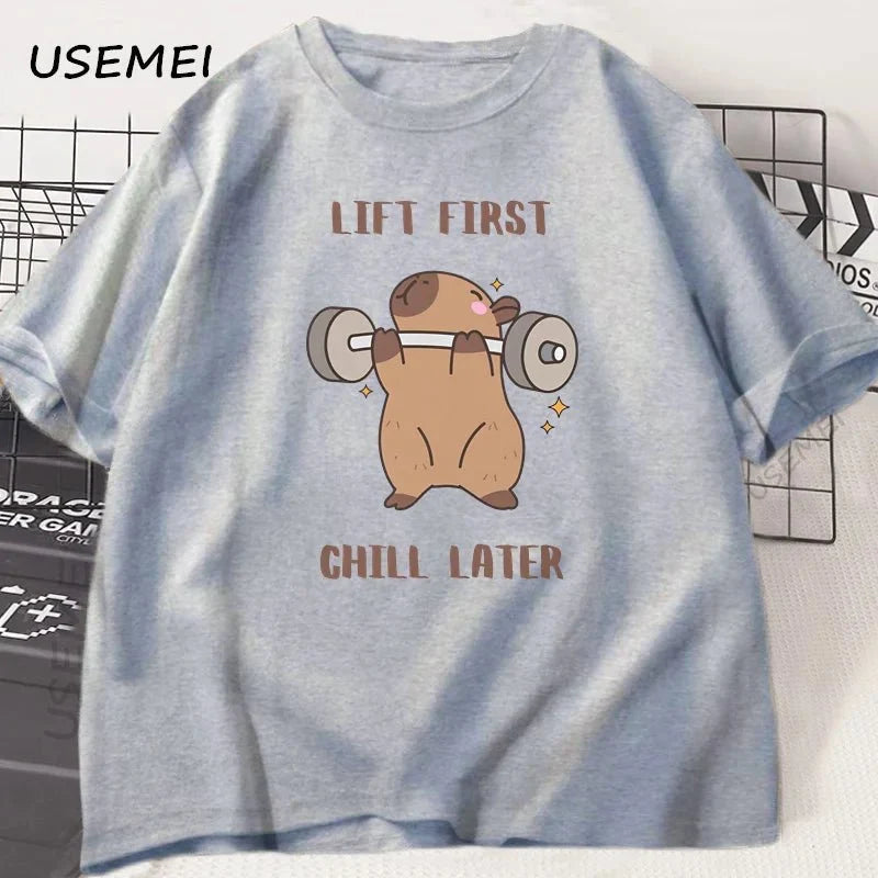 Capybara Graphic Gym T-Shirt – Loose Fit Cotton Tee