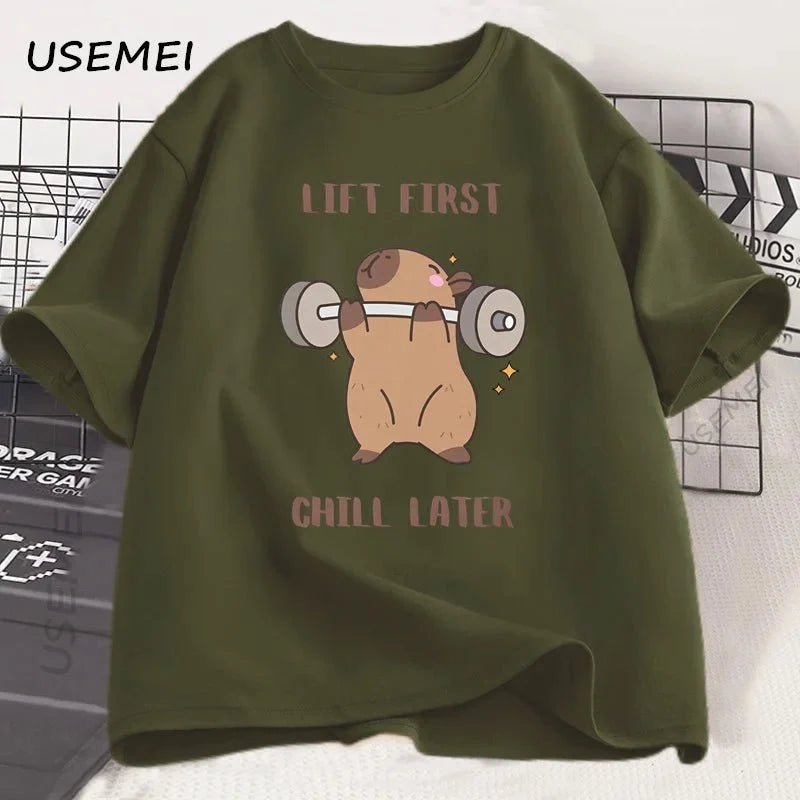 Capybara Graphic Gym T-Shirt – Loose Fit Cotton Tee
