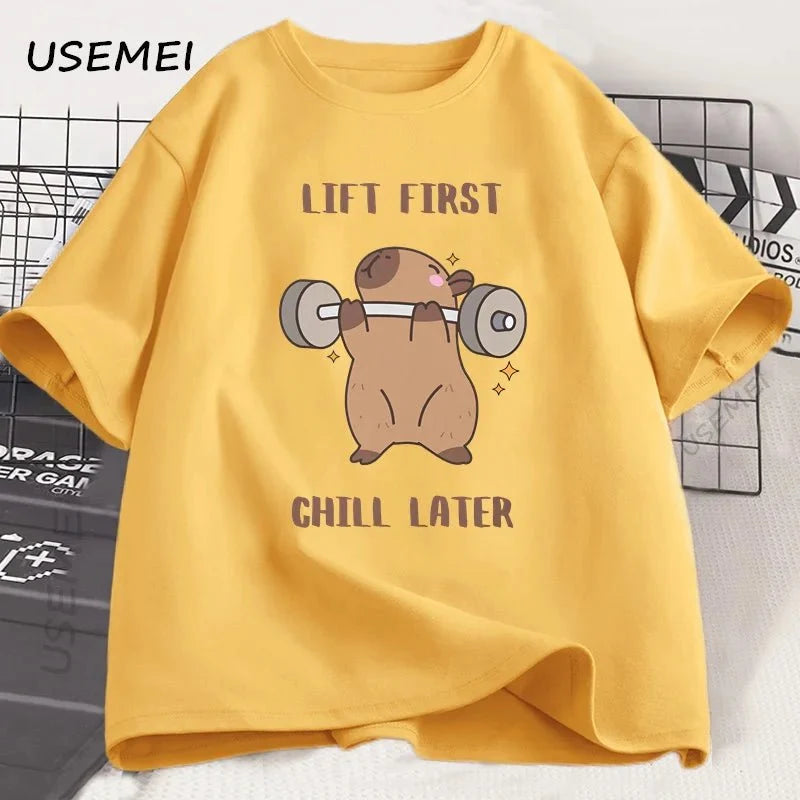 Capybara Graphic Gym T-Shirt – Loose Fit Cotton Tee