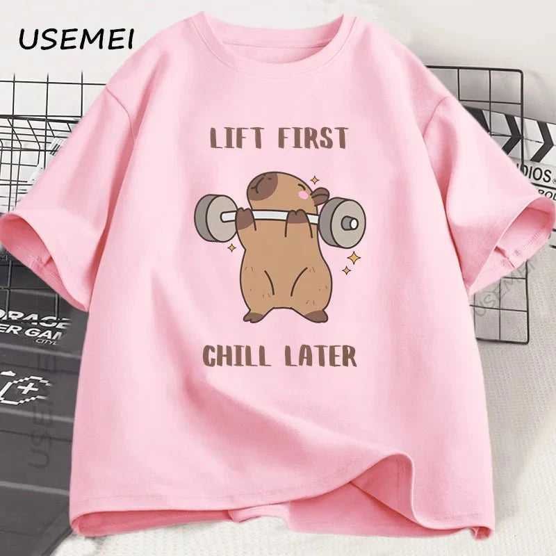 Capybara Graphic Gym T-Shirt – Loose Fit Cotton Tee